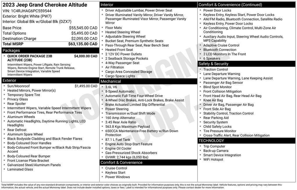 2023 Jeep Grand Cherokee Altitude X Power Sunroof & Radio: Uconnect 5 w/8.4" Display &