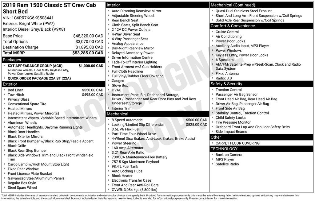 2019 RAM 1500 Classic Tradesman ParkView Rear Back-Up Camera