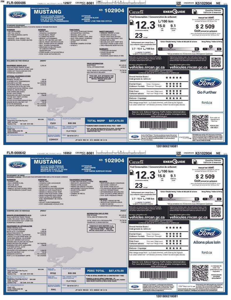 2019 Ford Mustang GT Premium Enhanced Security Package