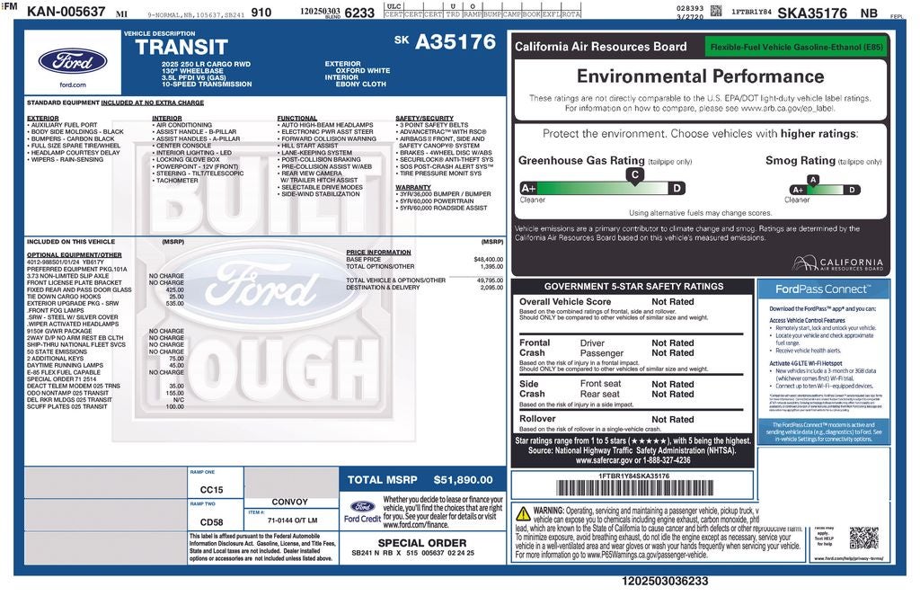 2025 Ford Transit-250 Base Remote keyless entry