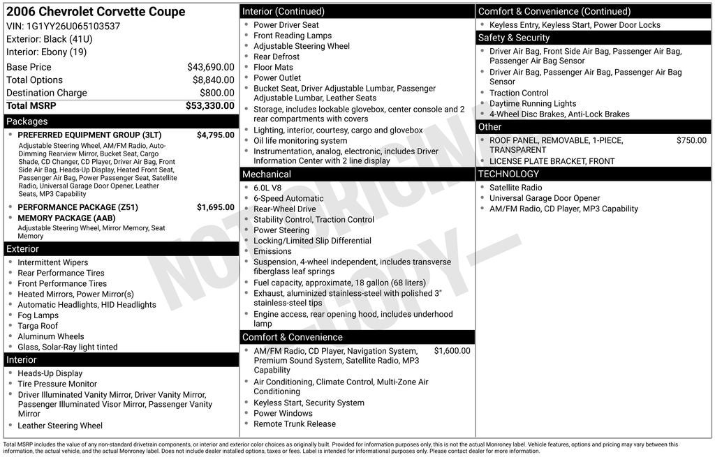 2006 Chevrolet Corvette Base Performance Handling Package