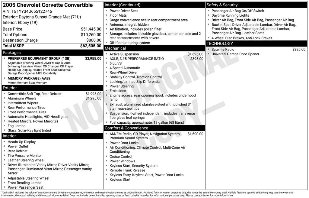 2005 Chevrolet Corvette Base ETR AM/FM Stereo w/CD/MP3/Navigation