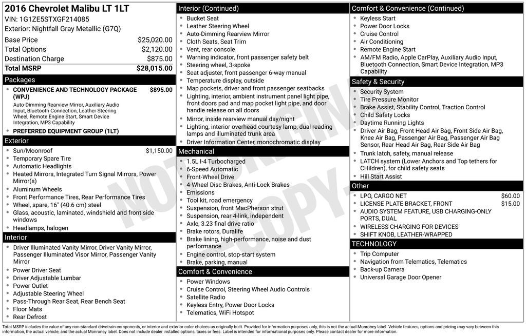 2016 Chevrolet Malibu LT 1LT