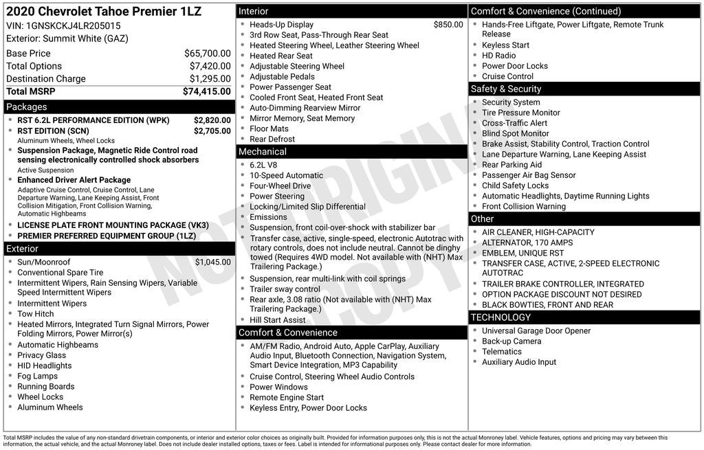 2020 Chevrolet Tahoe Premier RST 6.2L Performance Edition