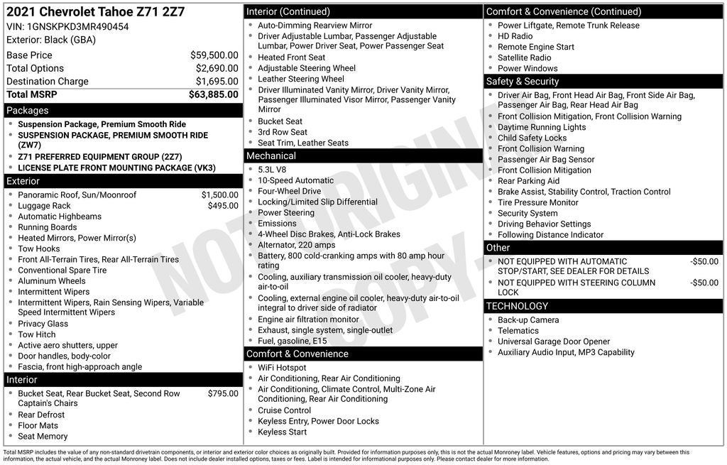 2021 Chevrolet Tahoe Z71 Dual-Pane Power Panoramic Sunroof