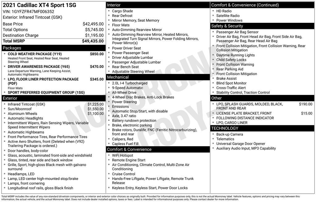 2021 Cadillac XT4 Sport Driver Awareness Package