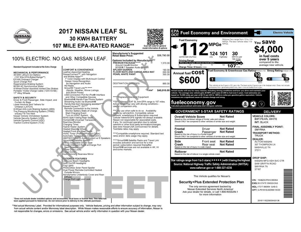 2017 Nissan Leaf SL Premium Package