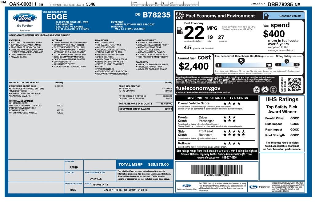 2013 Ford Edge SEL Leather Comfort Package