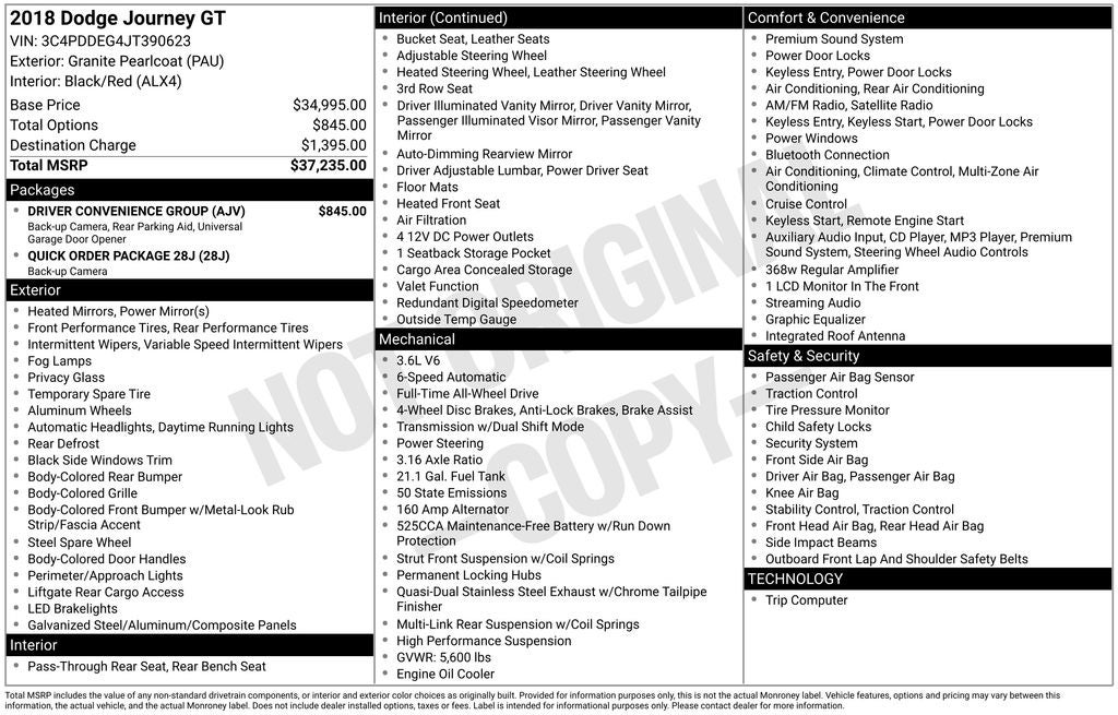 2018 Dodge Journey GT Driver Convenience Group