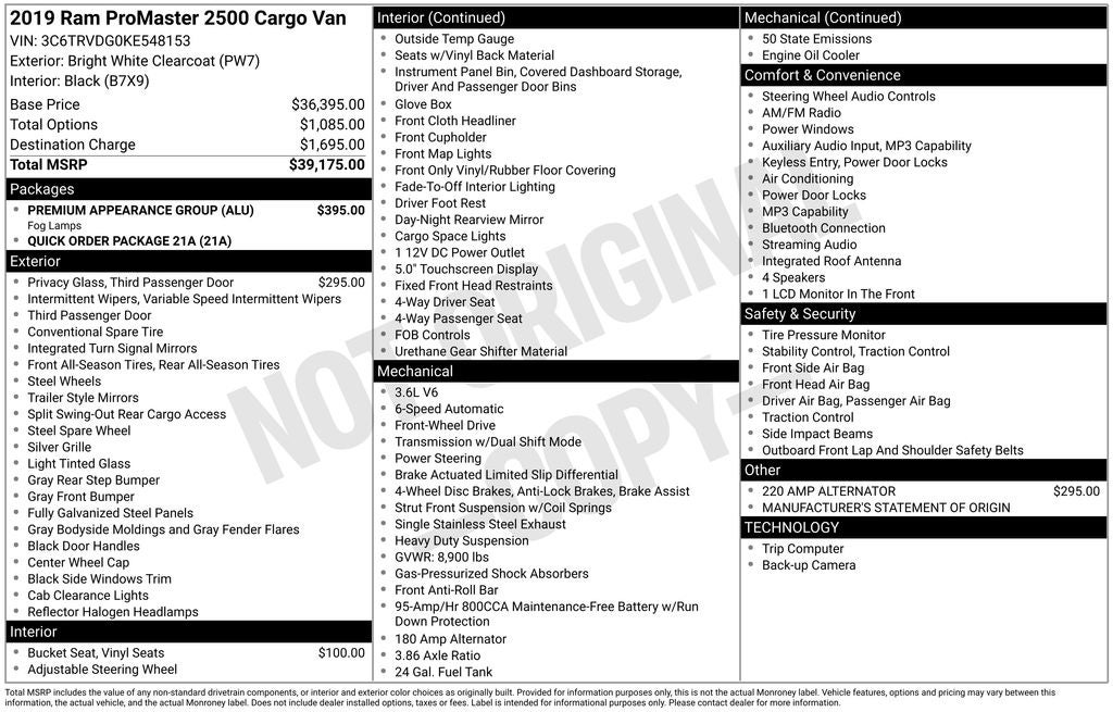 2019 RAM ProMaster 2500 High Roof
