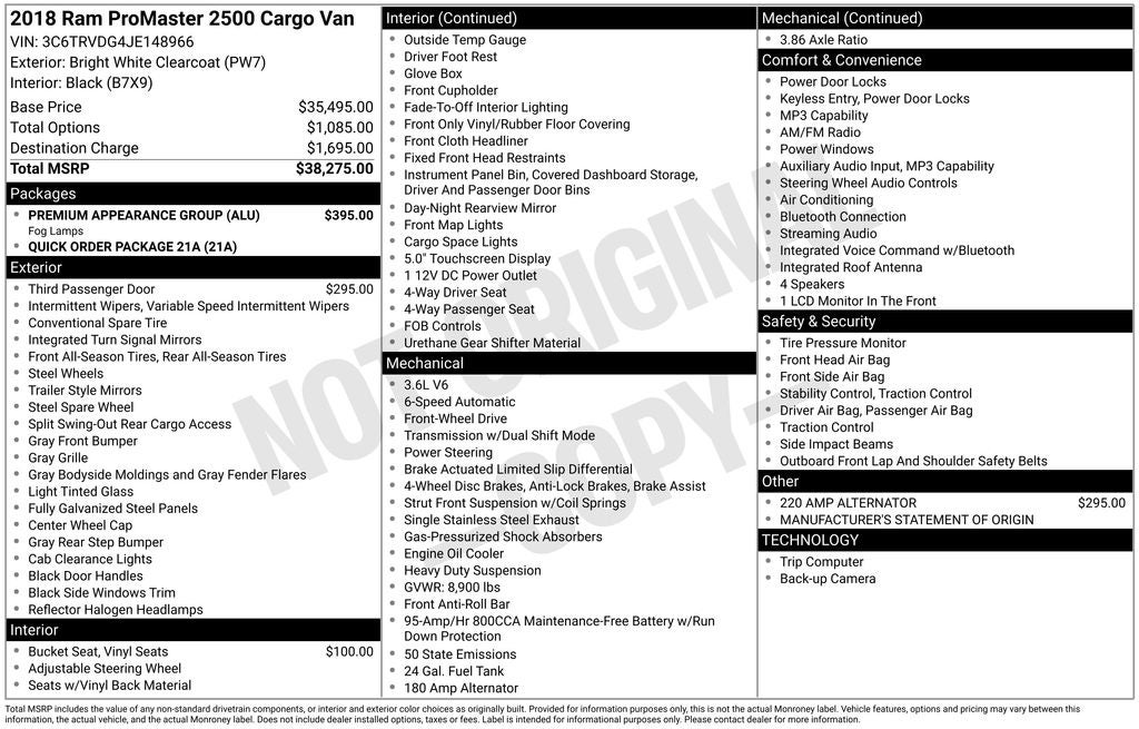 2018 RAM ProMaster 2500 High Roof