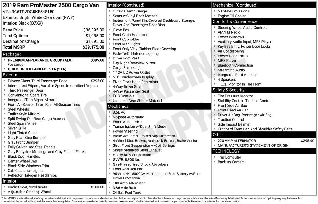 2019 RAM ProMaster 2500 High Roof