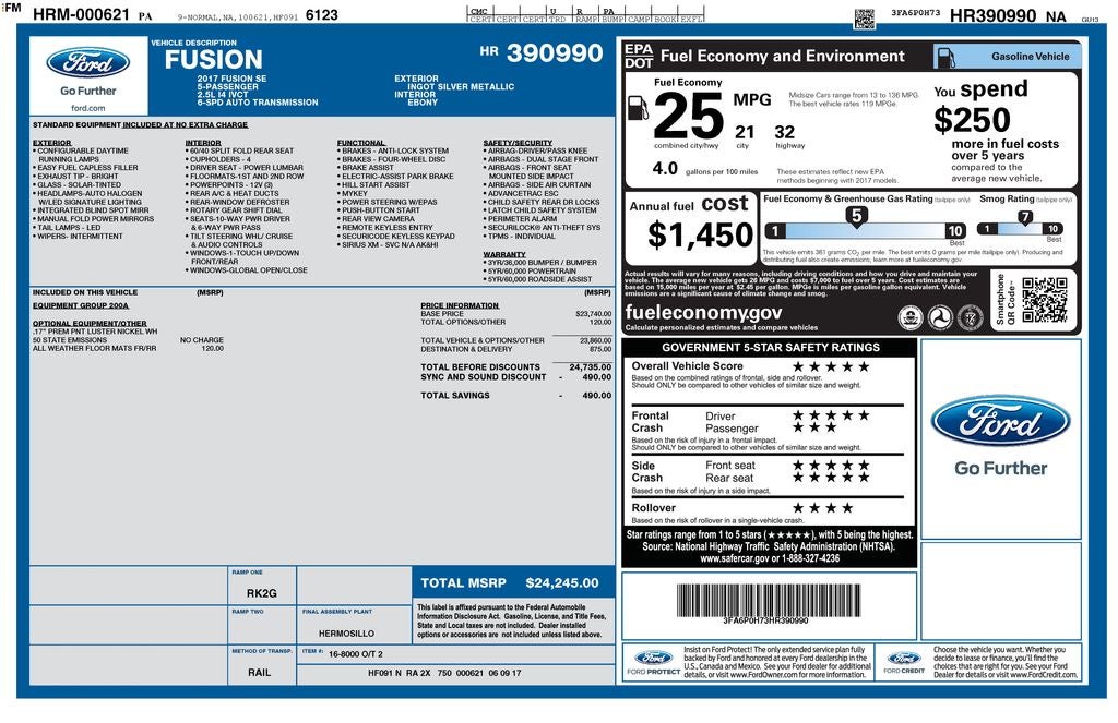 2017 Ford Fusion SE SYNC Communications & Entertainment System