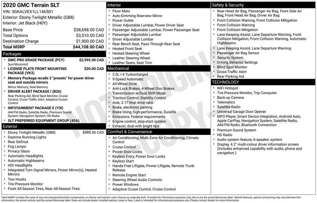 2020 GMC Terrain SLT Pro Grade Package with Moonroof