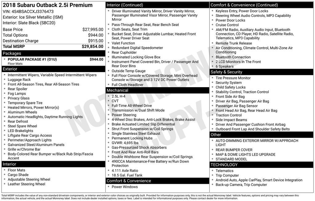 2018 Subaru Outback 2.5i Premium