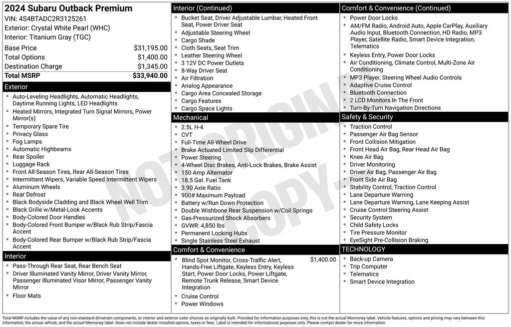2024 Subaru Outback Premium Exterior Parking Camera Rear