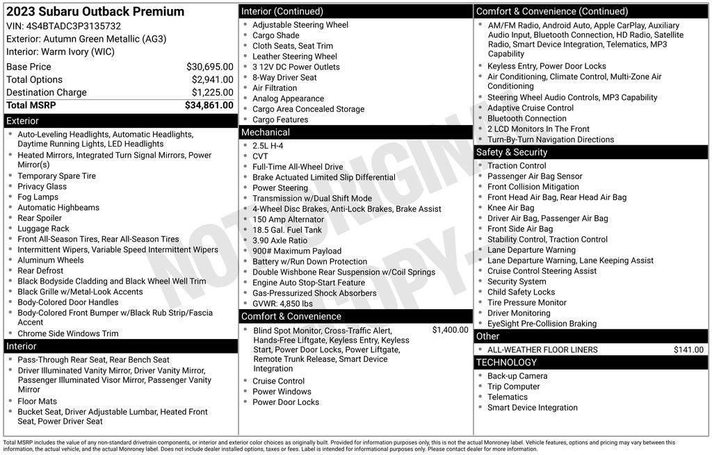 2023 Subaru Outback Premium Alloy wheels