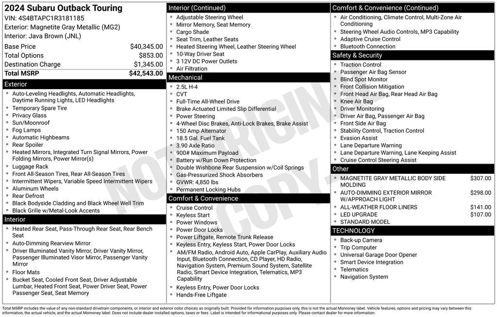 2024 Subaru Outback Touring Power moonroof