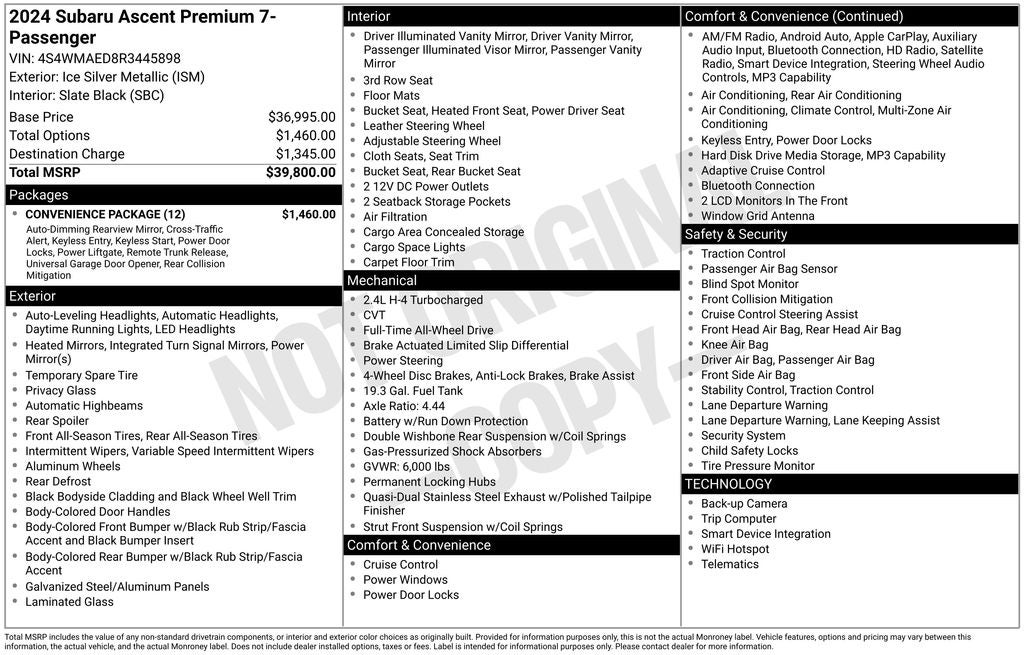 2024 Subaru Ascent Premium Convenience Package
