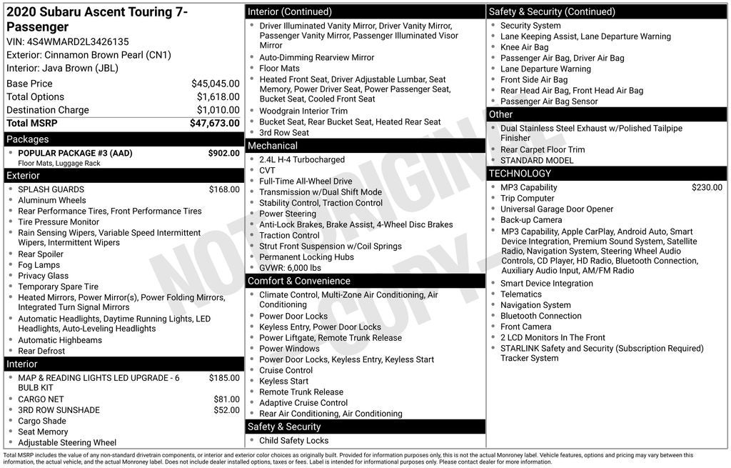 2020 Subaru Ascent Touring