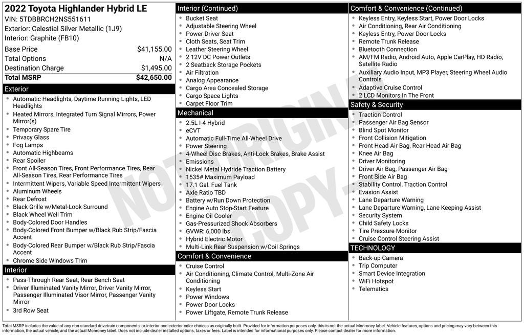 2022 Toyota Highlander Hybrid LE