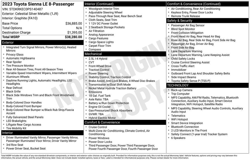 2023 Toyota Sienna LE 8 Passenger