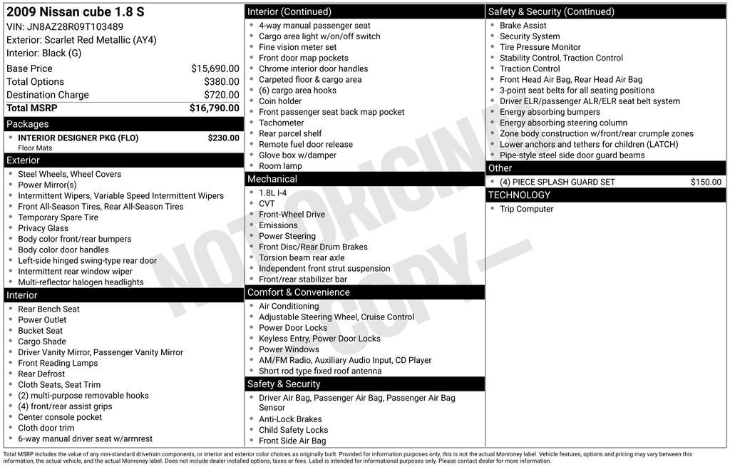 2009 Nissan Cube 1.8 S Remote keyless entry