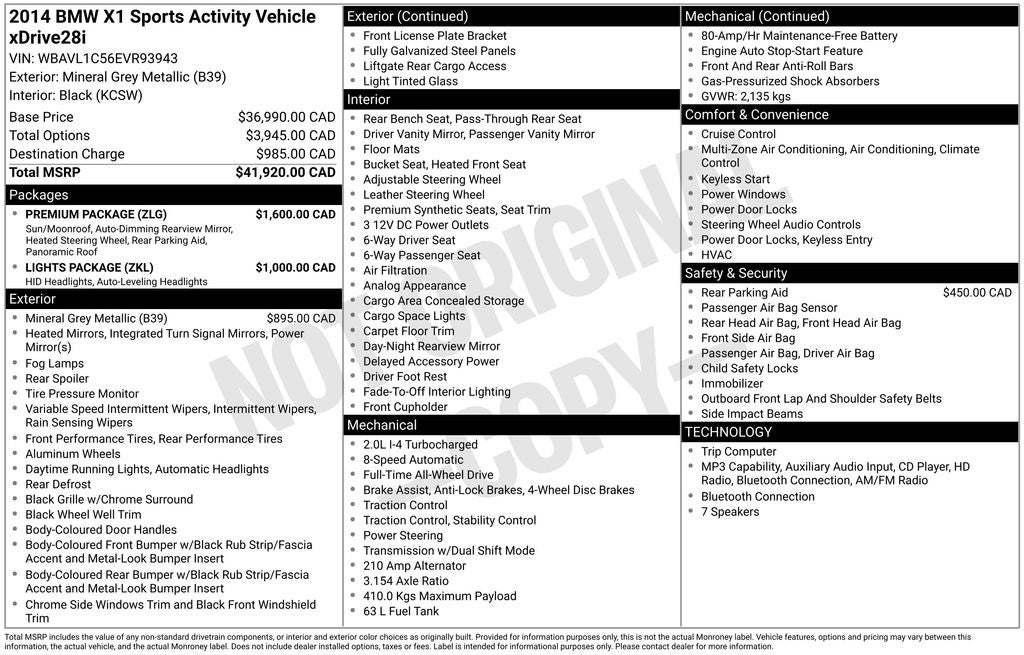 2014 BMW X1 xDrive28i Sport Line Package