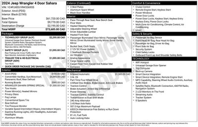 2024 Jeep Wrangler Sahara Hard Top Sky One Touch Power Moonroof Top Tech &