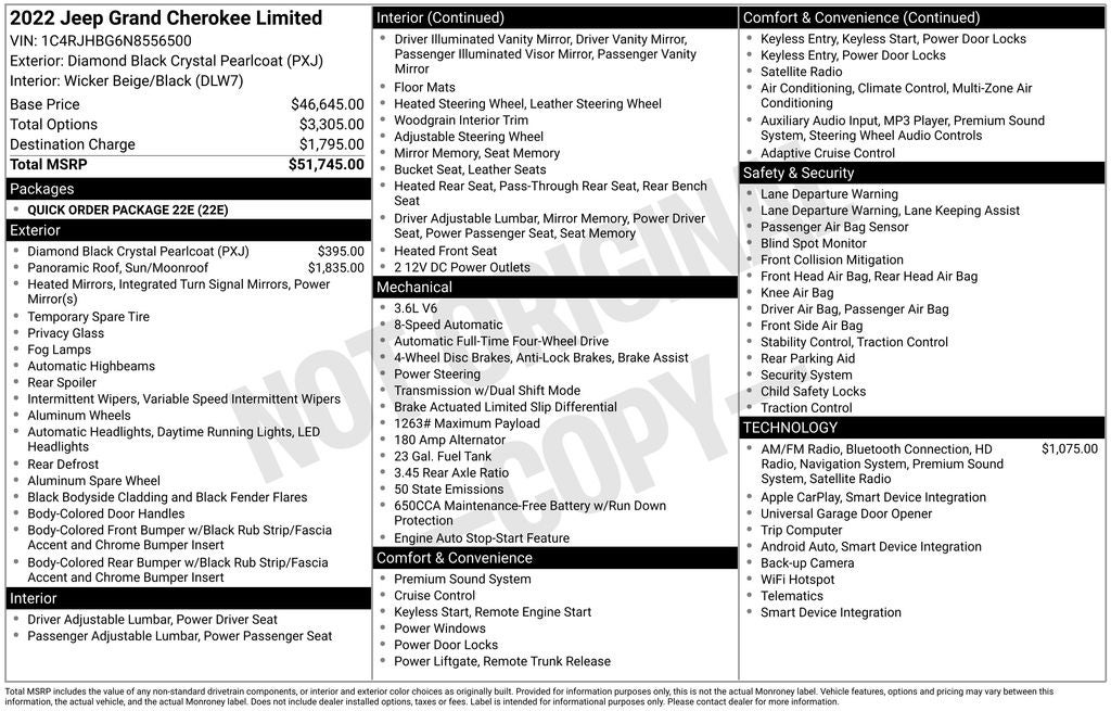 2022 Jeep Grand Cherokee Limited 4X4 PANORAMIC ROOF HEATED LEATHER NAV