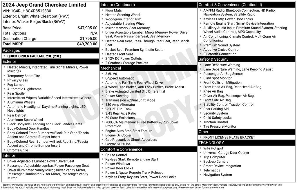 2024 Jeep Grand Cherokee Limited 4x4 Heated Leather Navigation Rear Camera