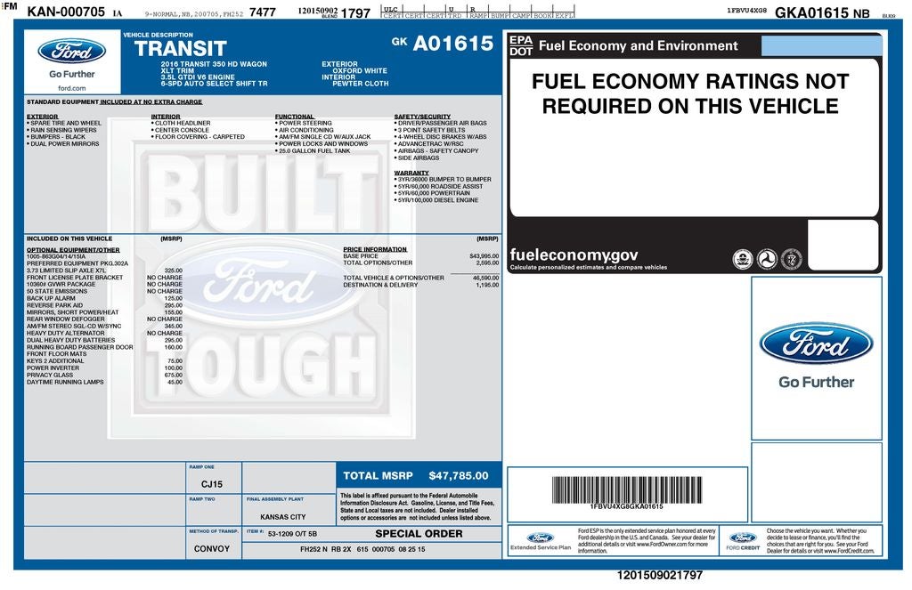2016 Ford Transit-350 XLT 15 Passenger High Roof Dual Rear Wheels