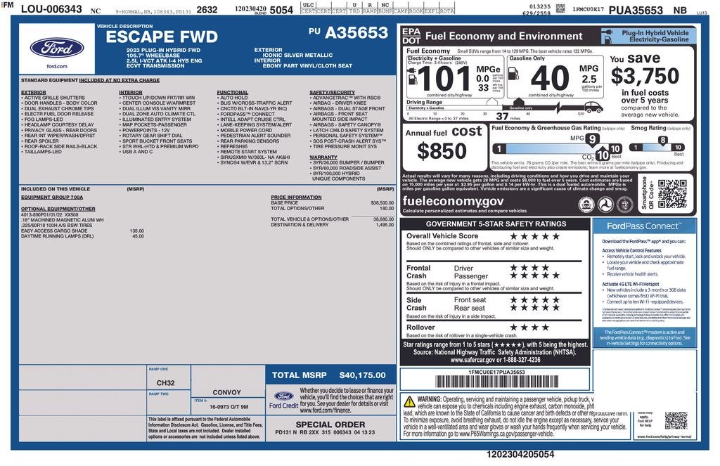 2023 Ford Escape Plug-In Hybrid Base Navigation Rear Camera Power Seat Power Liftgate