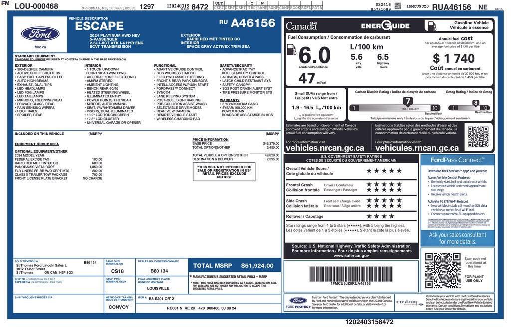 2024 Ford Escape Hybrid Platinum