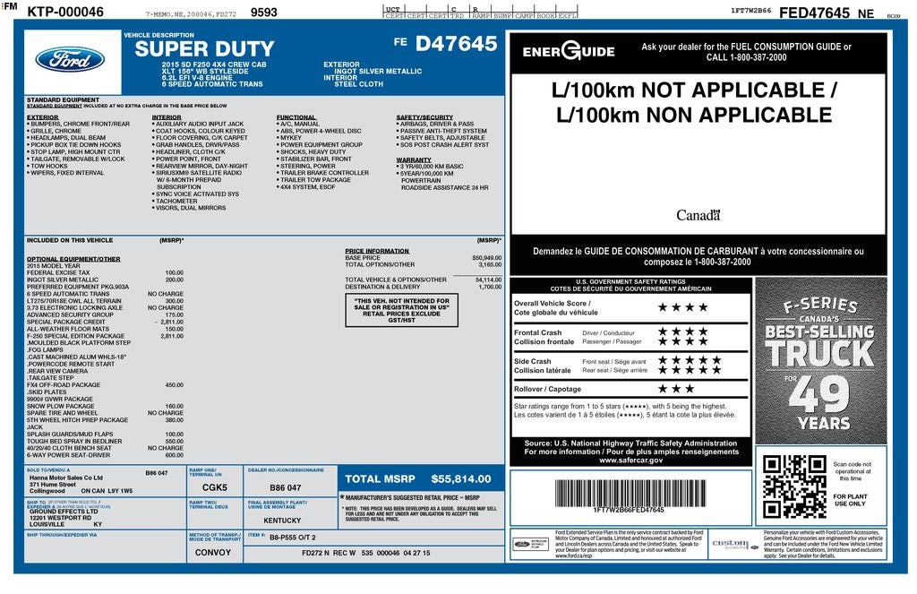 2015 Ford F-250SD XLT Crew Cab 4x4 6.2 Liter V8