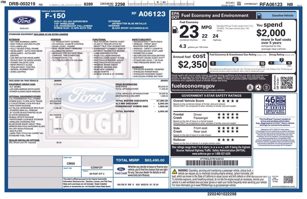 2024 Ford F-150 XLT HYBRID FX4 OFF ROAD BLACK APPEARANCE PKG PLUS PKG