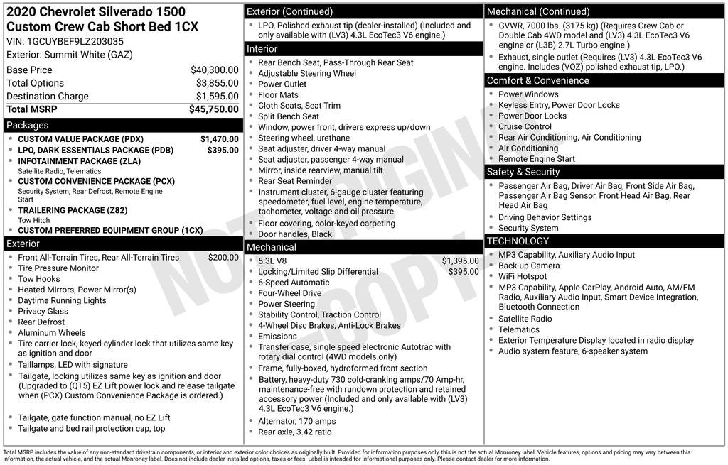 2020 Chevrolet Silverado 1500 Custom CREW CAB 4X4 5.3 LITER V8