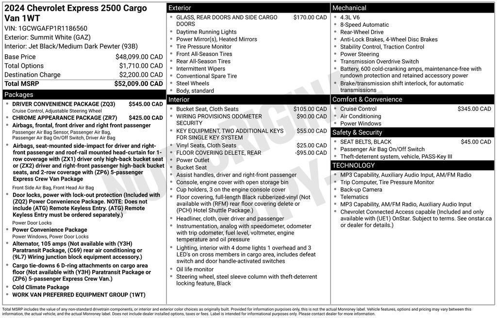 2024 Chevrolet Express 2500 Work Van Cargo