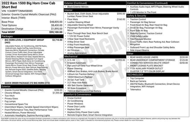 2022 RAM 1500 Big Horn Crew Cab 4x4 5'7' Box