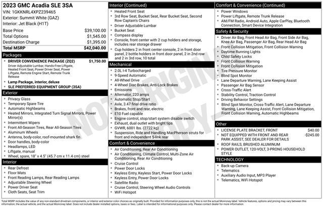 2023 GMC Acadia AWD SLE