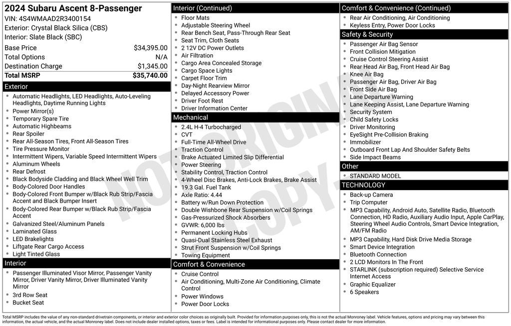 2024 Subaru Ascent Base 8-Passenger